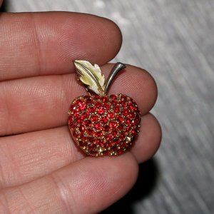 APPLE Rhinestone Brooch Pin - J.J. Jonette Jewelry Company SIGNED